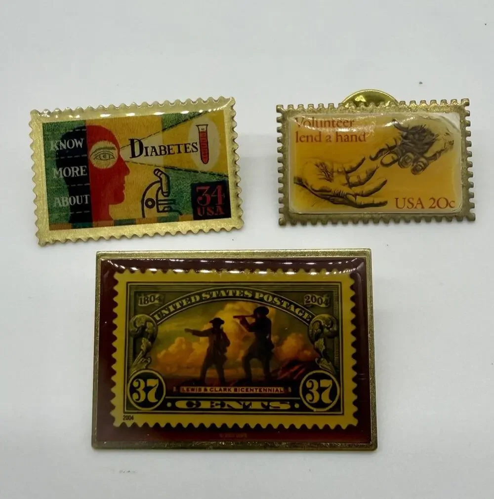 Lot of 3 USPS Postage Stamp Lapel Pins Diabetes Volunteer Lewis Clark